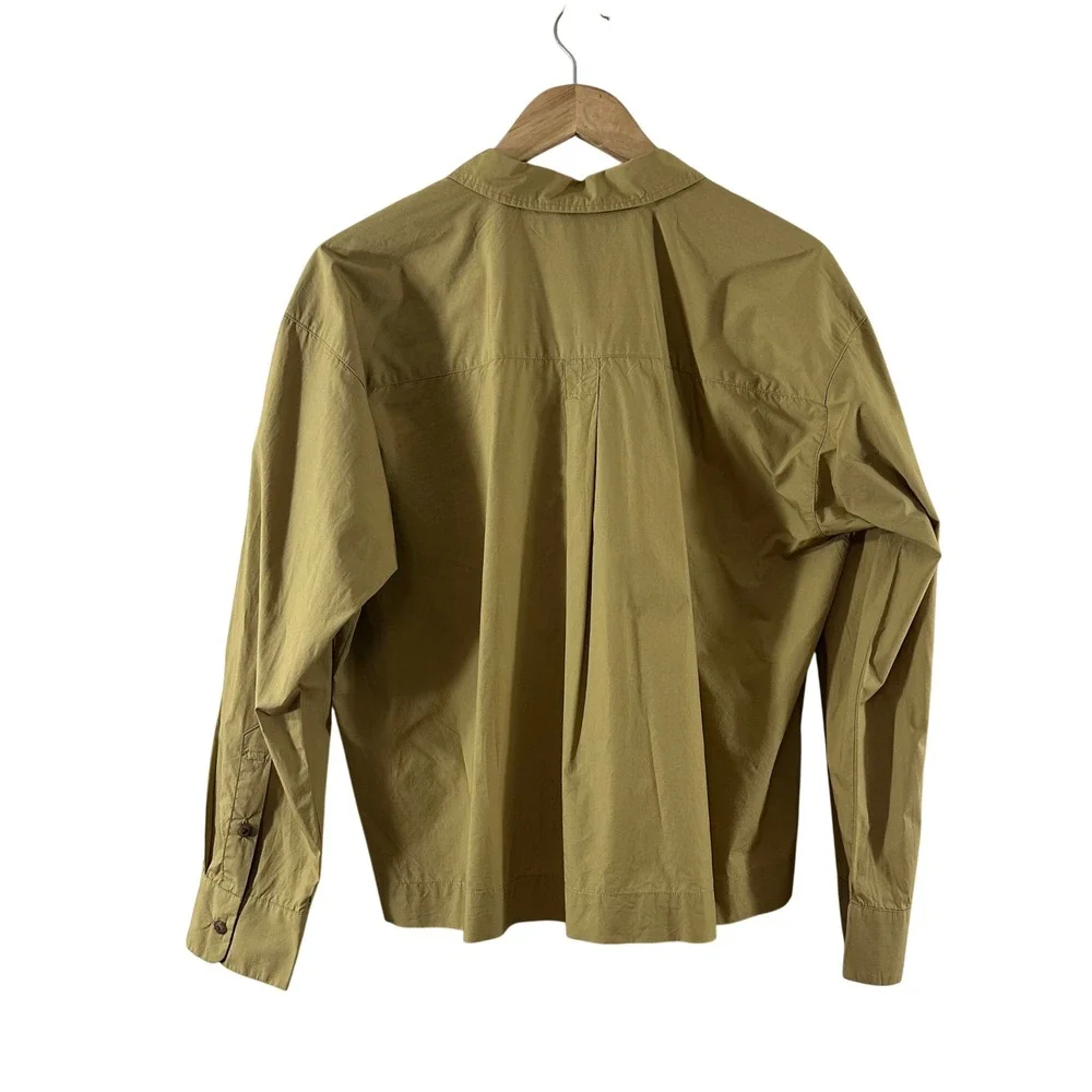 Madewell Womens L Cotton Button Front Utility Shirt Olive Mustard Long Sleeve - Picture 3 of 7